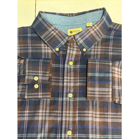 Haggar Stretch Plaid Long Sleeve Button Down Shirt Size XXL NWT - Picture 1 of 7